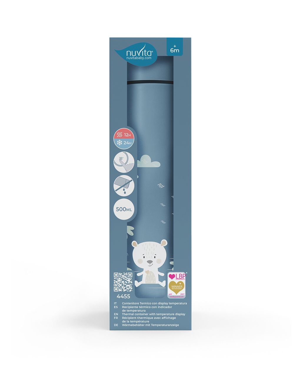 Borraccia termica 500ml con termometro led 4455 col. powder blue - nuvita