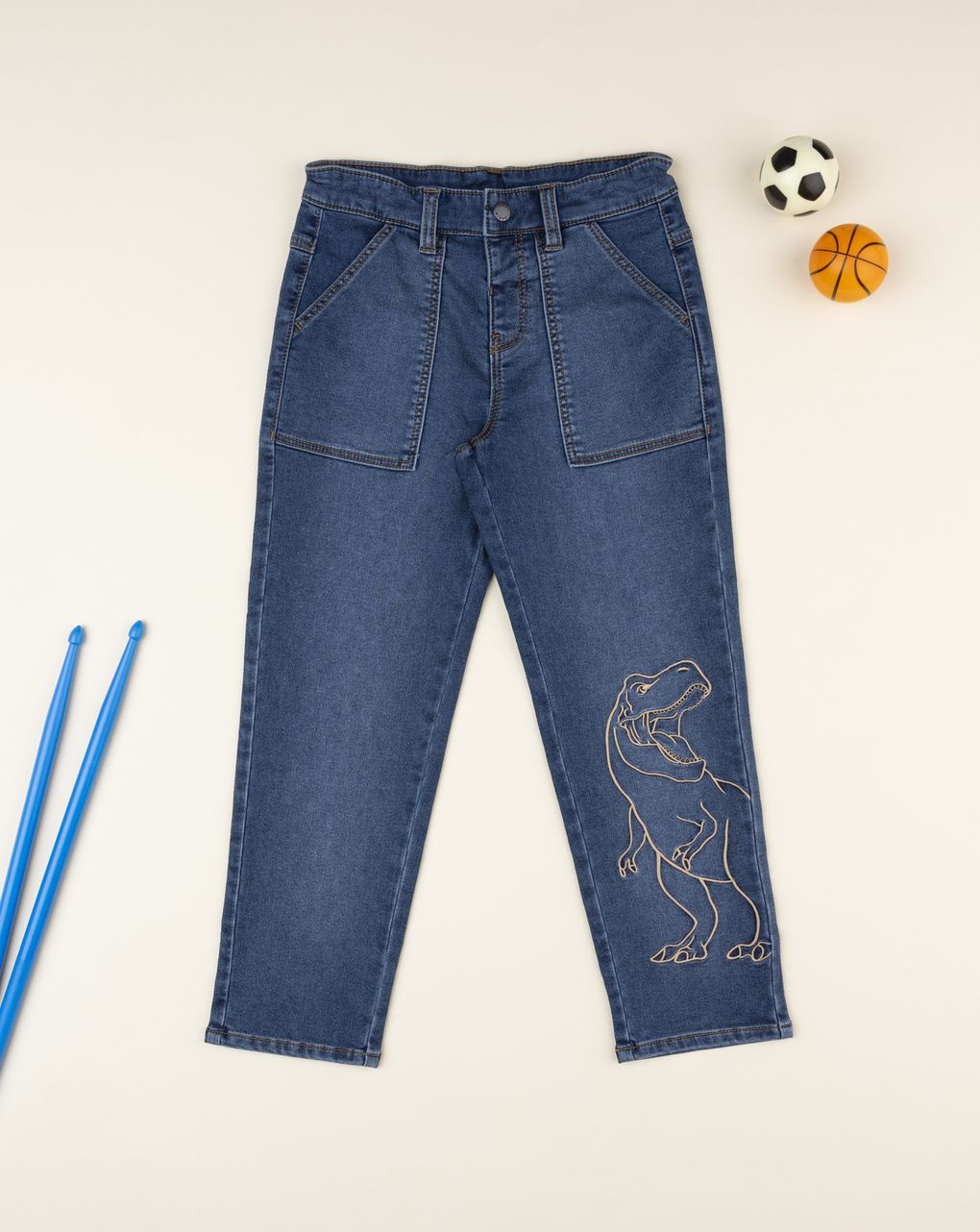 Pantalone denim bambino dinosauro