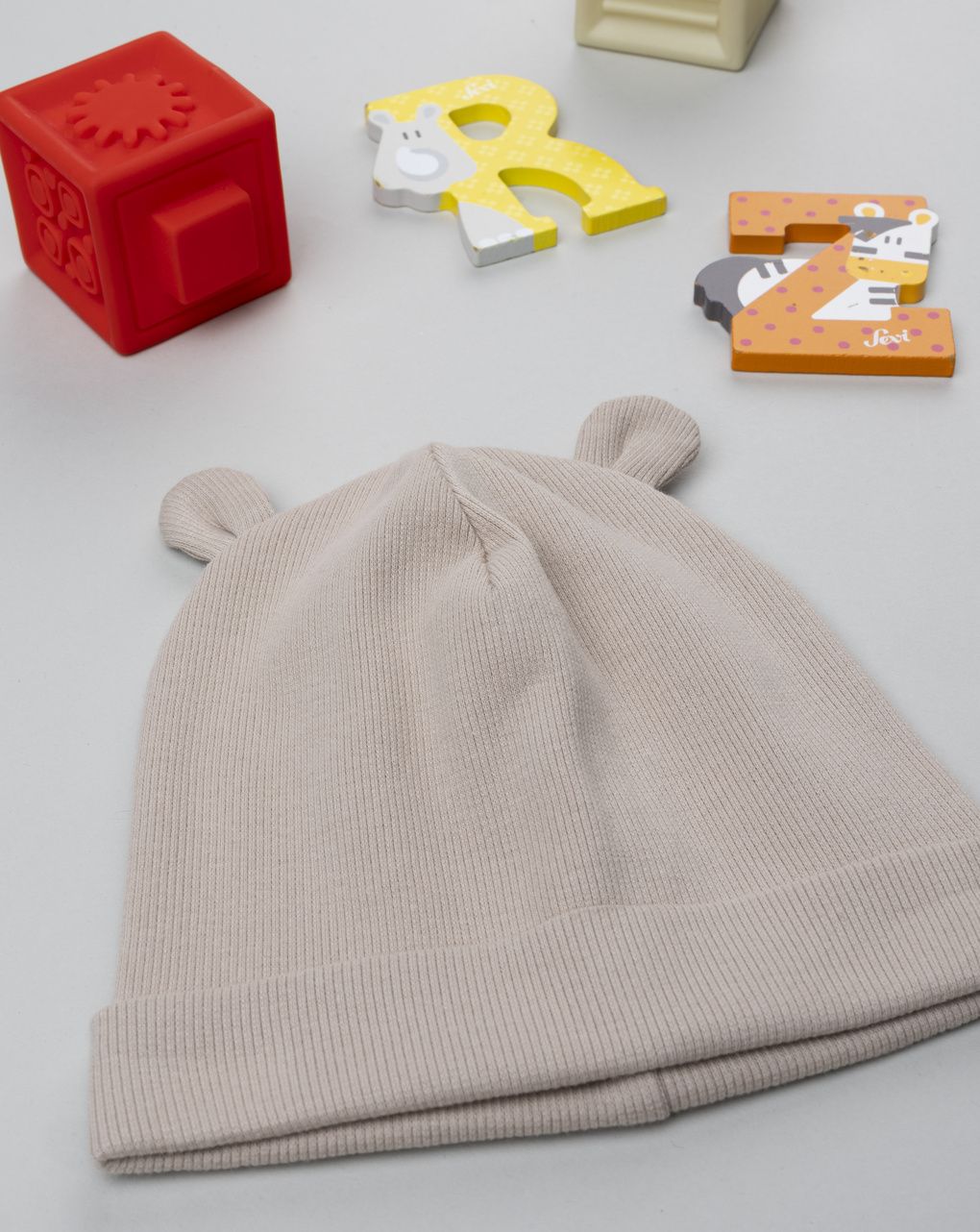 Berretto bimbo beige con orecchie