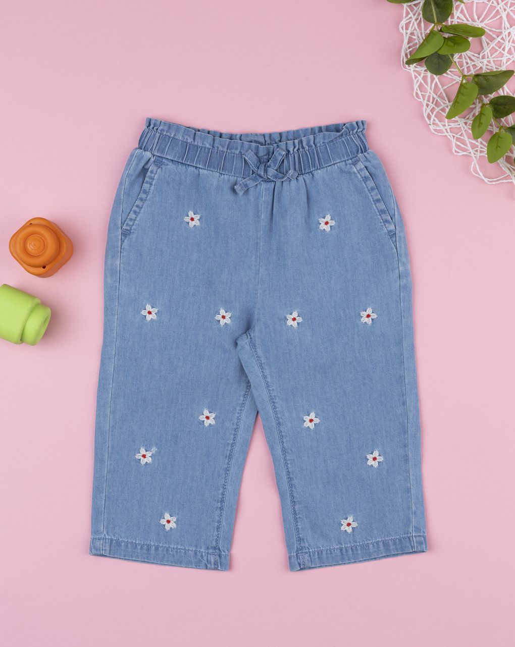 Pantaloni denim bimba ricami