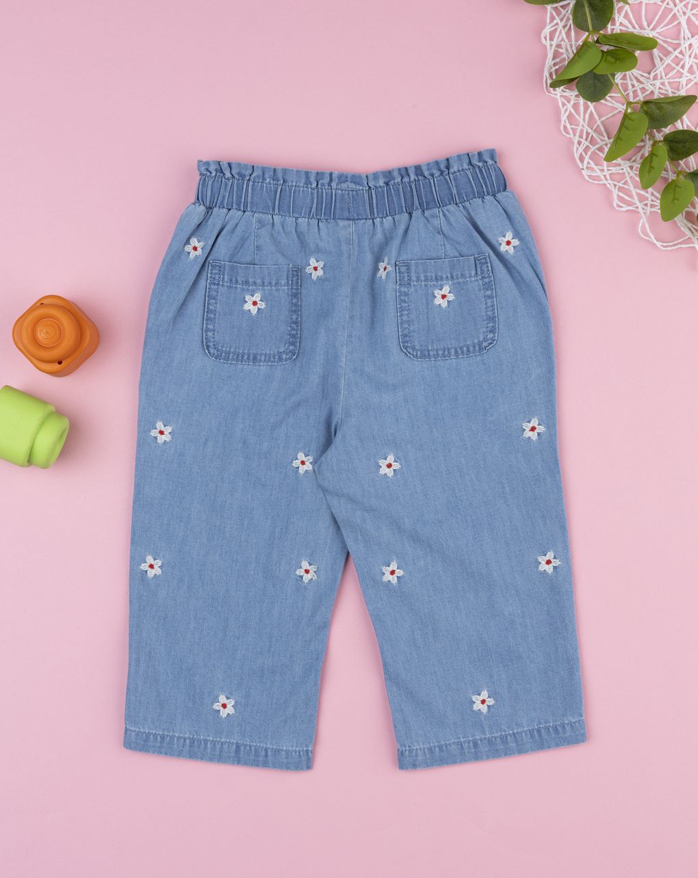 Pantaloni denim bimba ricami