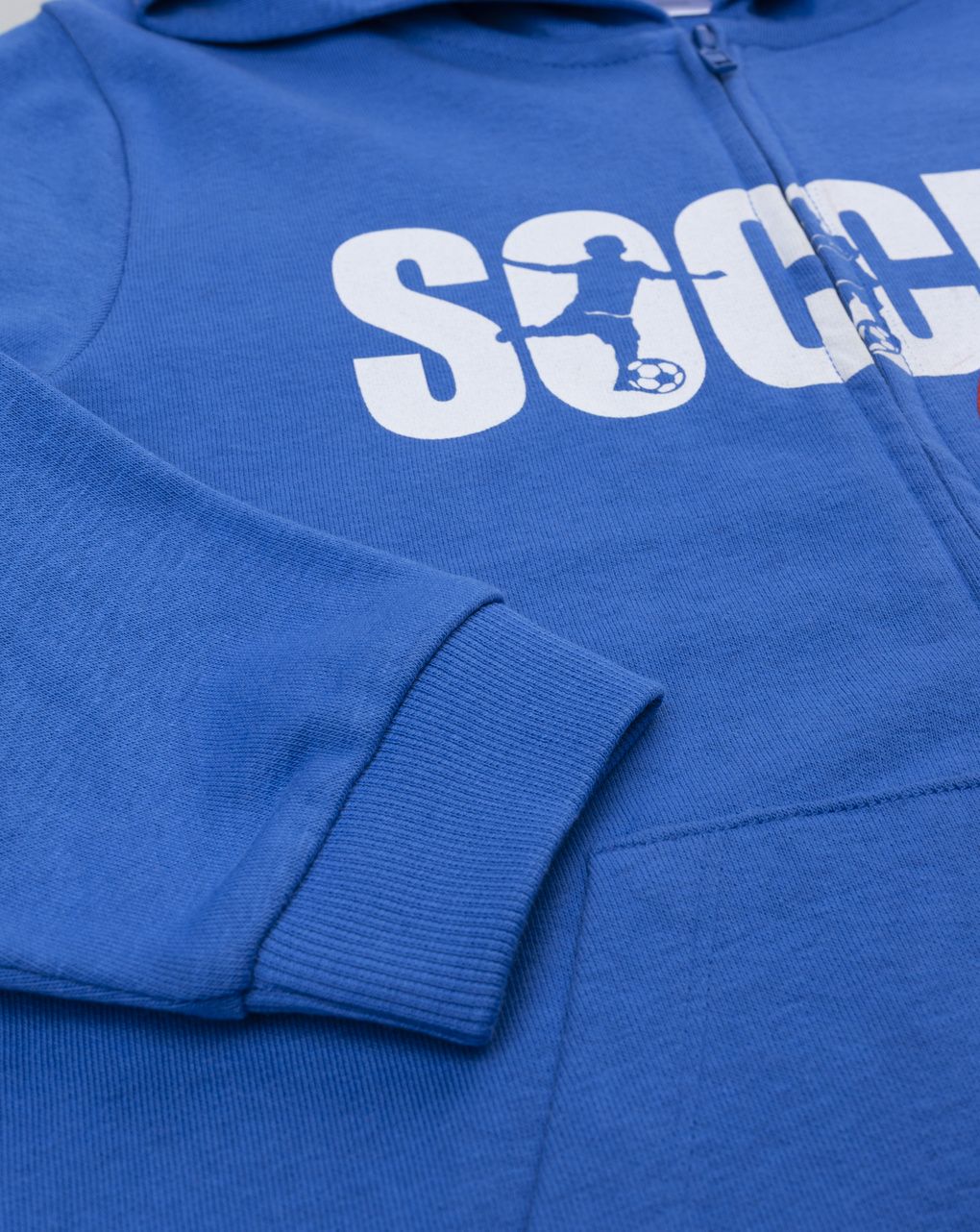 Felpa bambino blu stampa soccer con cappuccio