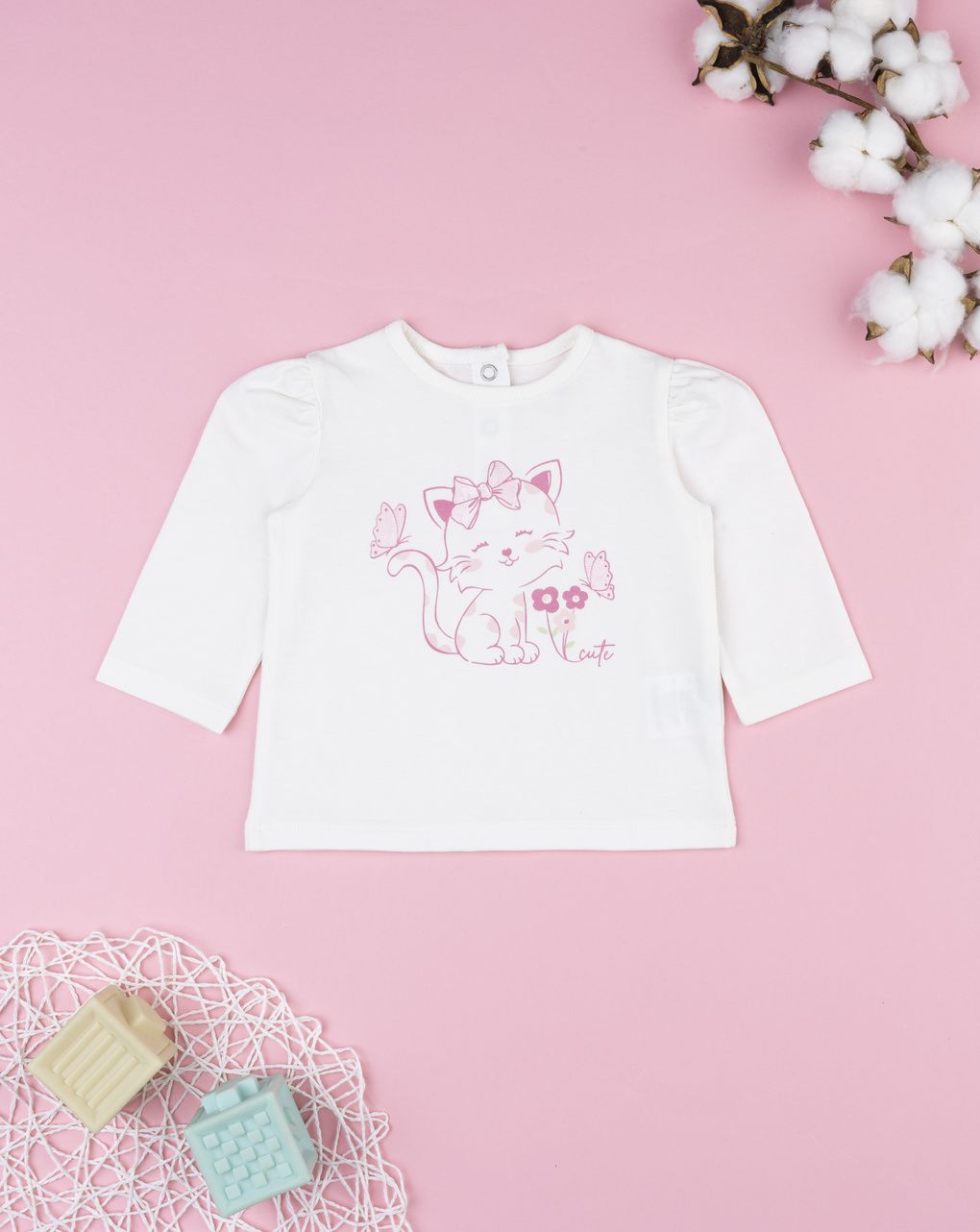 Maglia bimba bianca stampa gattina