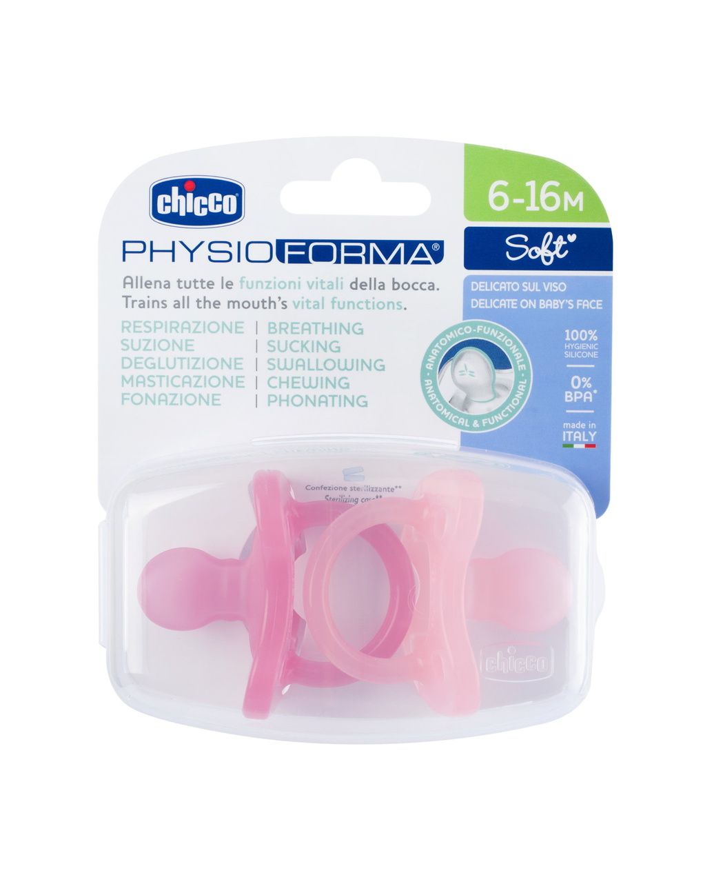 Gommotto physioforma rosa in silicone 2 pezzi | 6-16 mesi - chicco