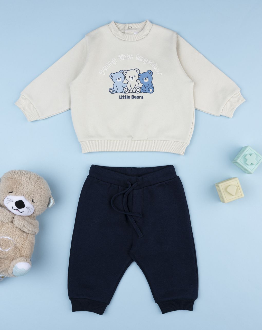 Completo jogging bimbo beige/blu orsetti