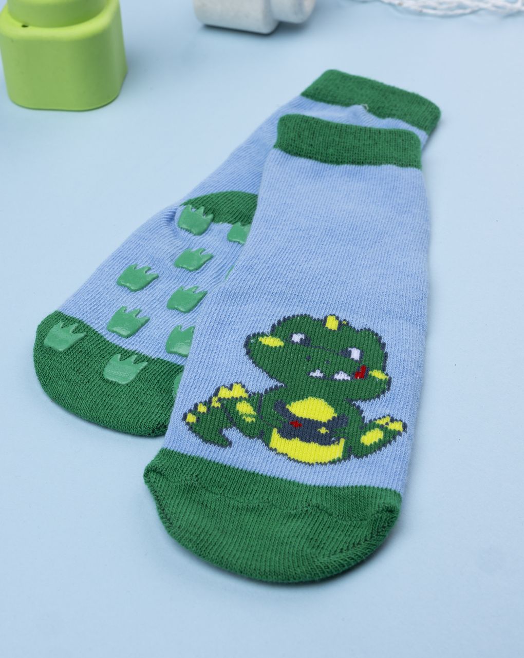 Antiscivolo bimbo dino azzurro/verde