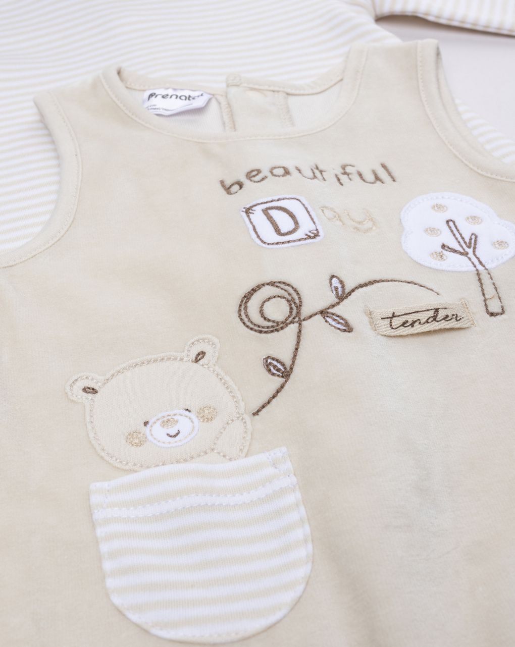 Completo ciniglia beige neonato t-shirt +salopette