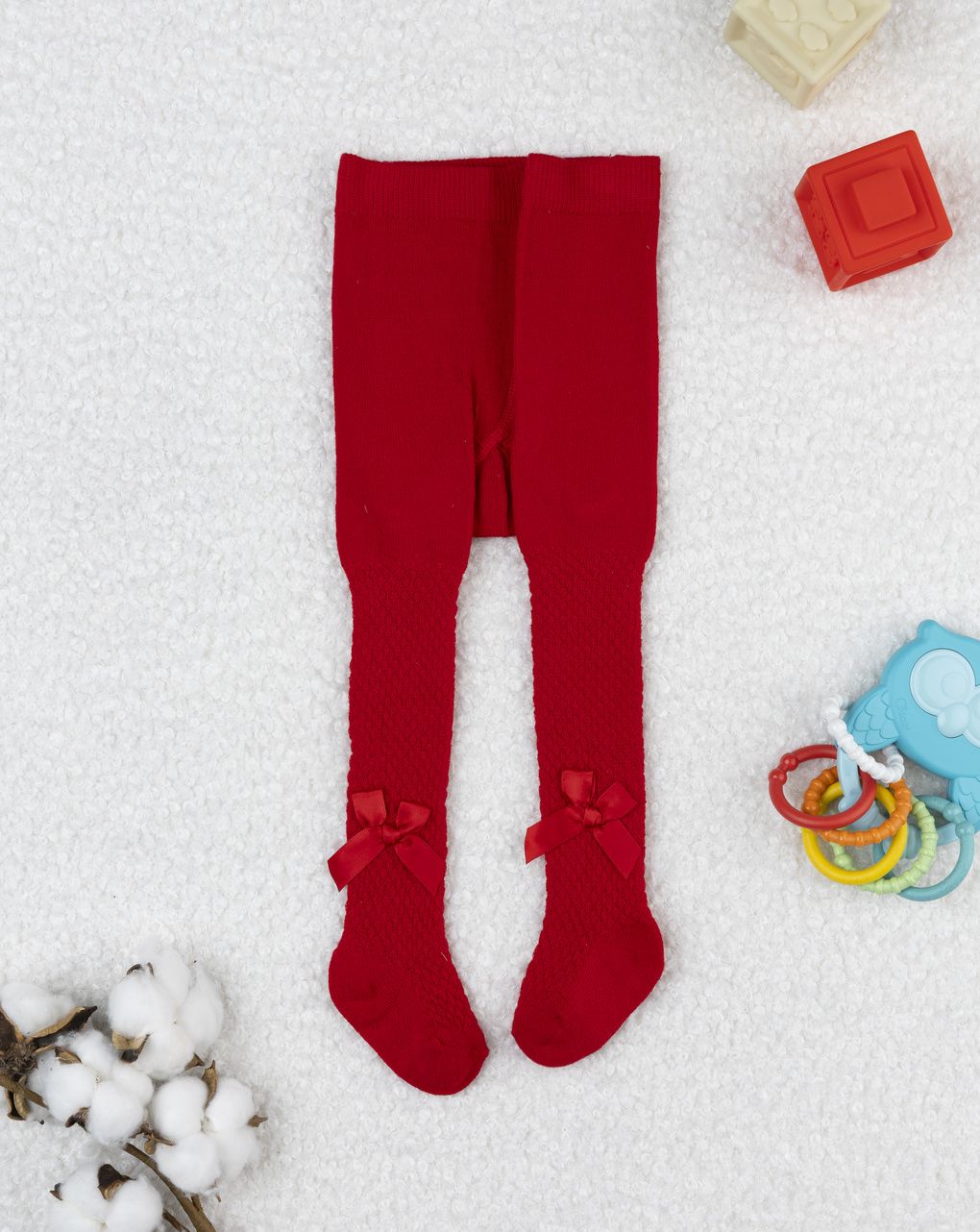 Collant rossi bambina con fiocco