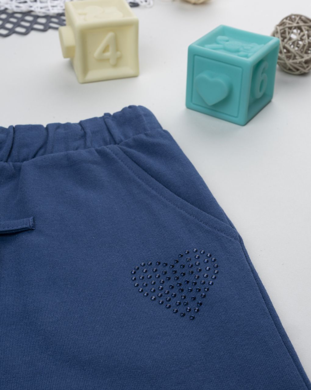 Pantalone bambina blu cuore strass