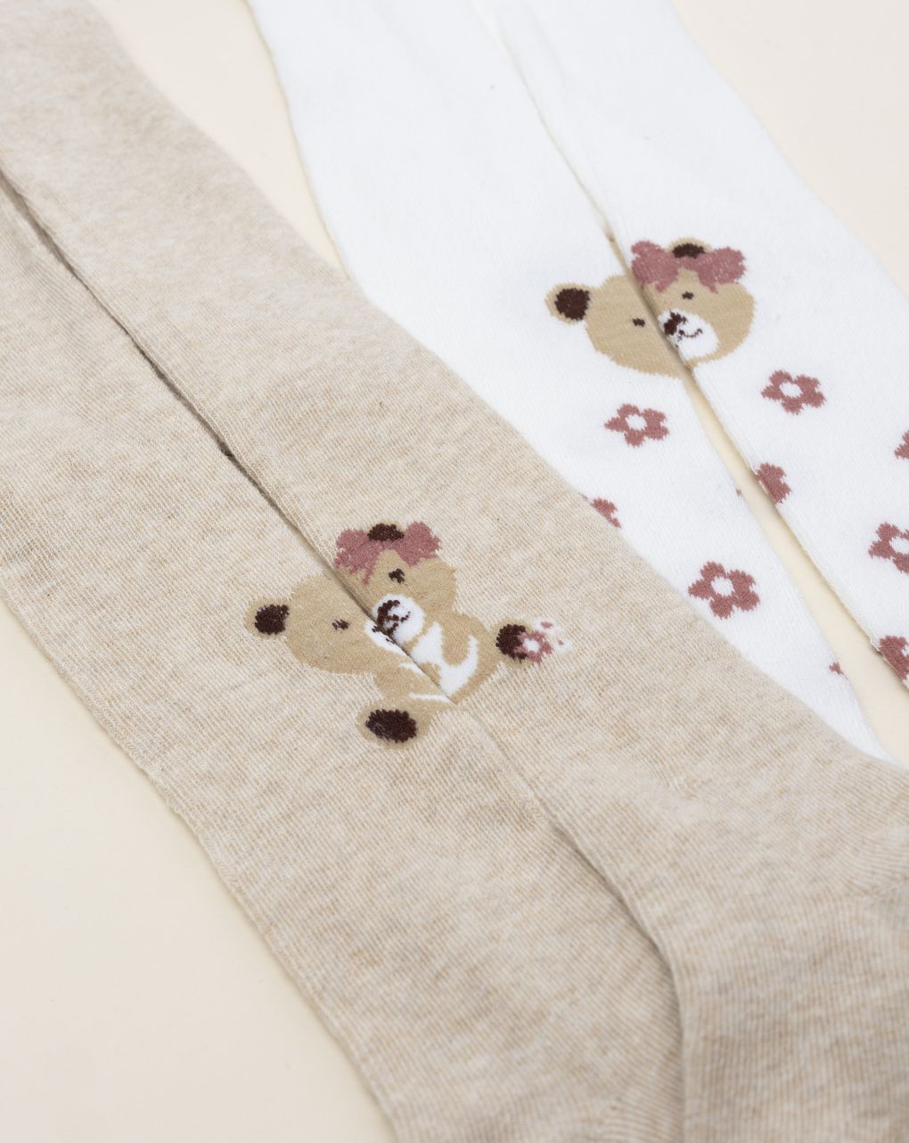 Pack 2 collant bimba bianco/beige orsetto