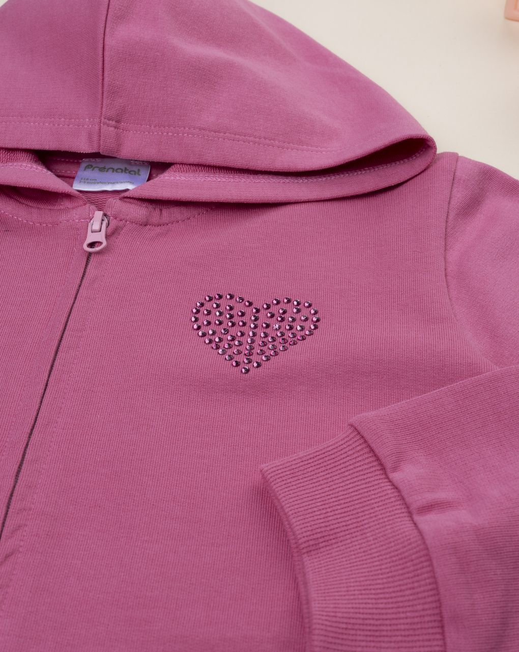 Felpa bambina rosa cuore strass