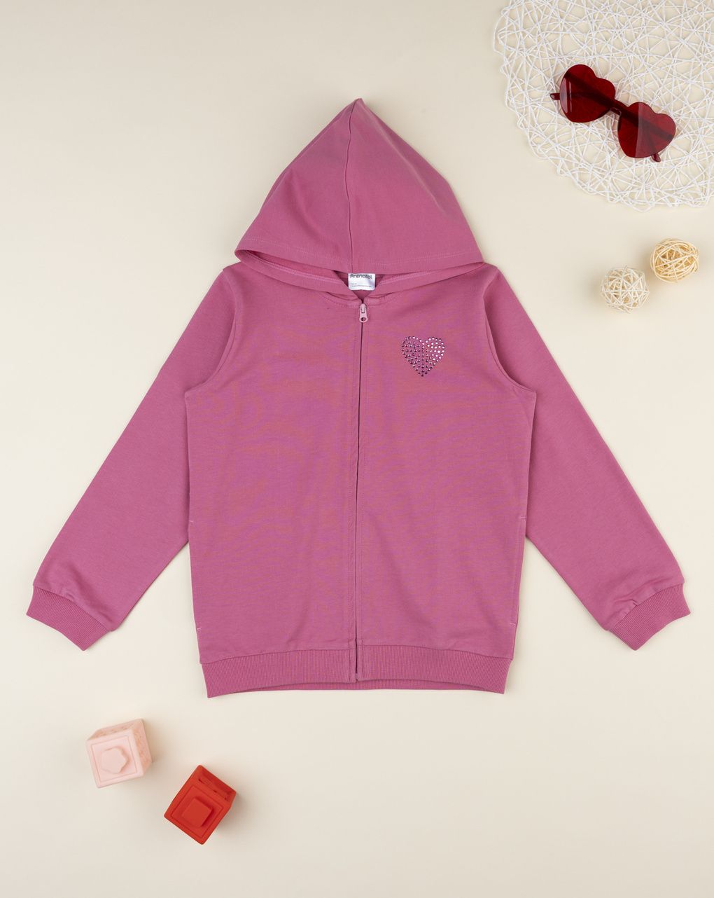 Felpa bambina rosa cuore strass