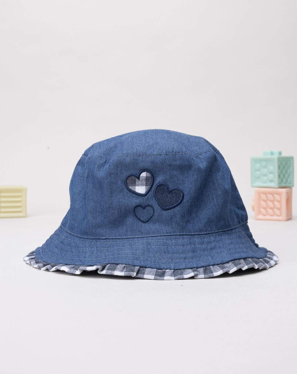 Cappello pescatore bimba denim cuori