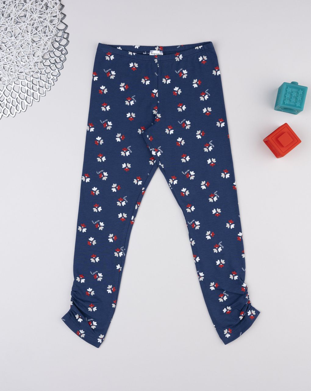 Legging bambina blu stampa fiori allover