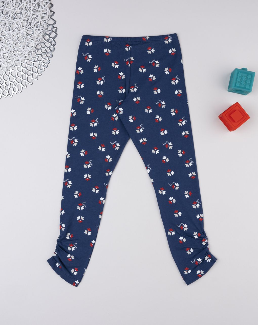 Legging bambina blu stampa fiori allover
