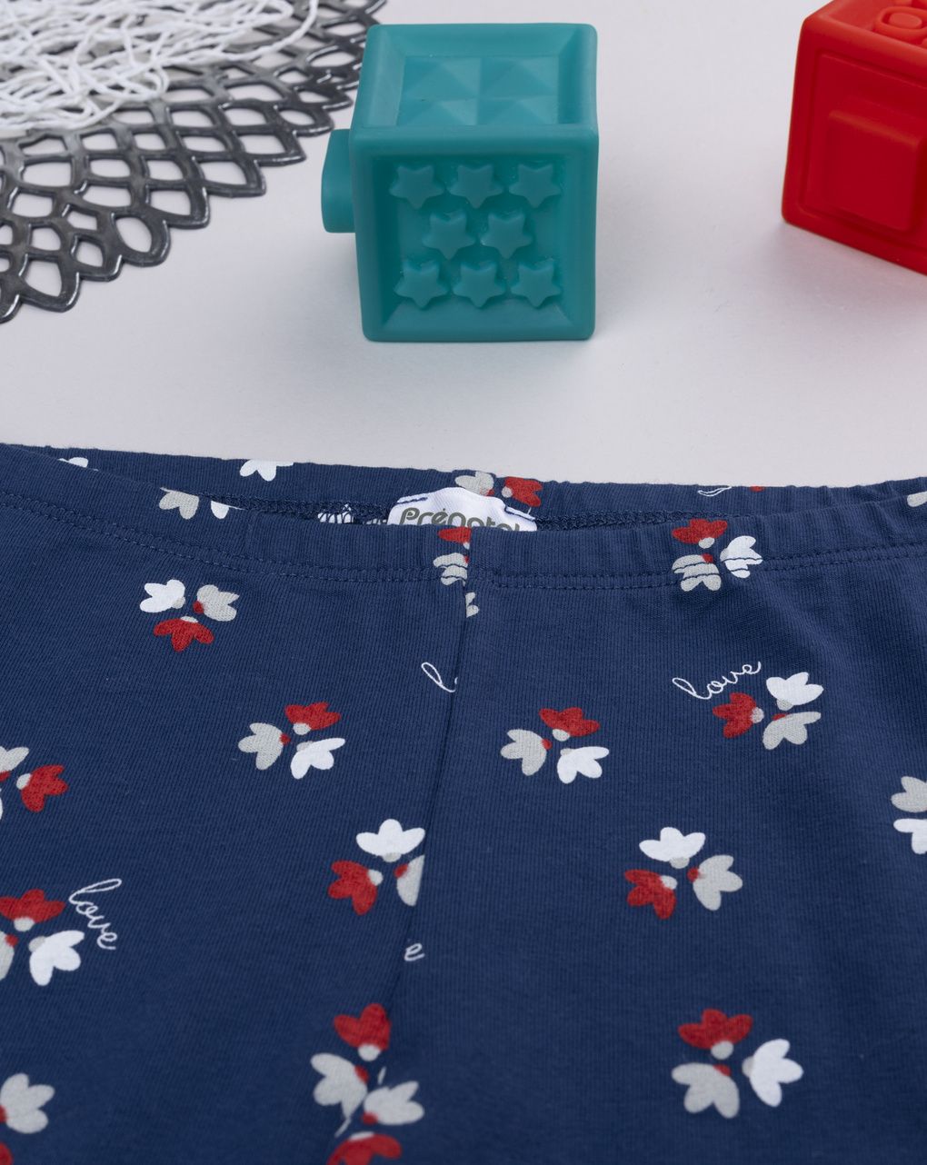 Legging bambina blu stampa fiori allover