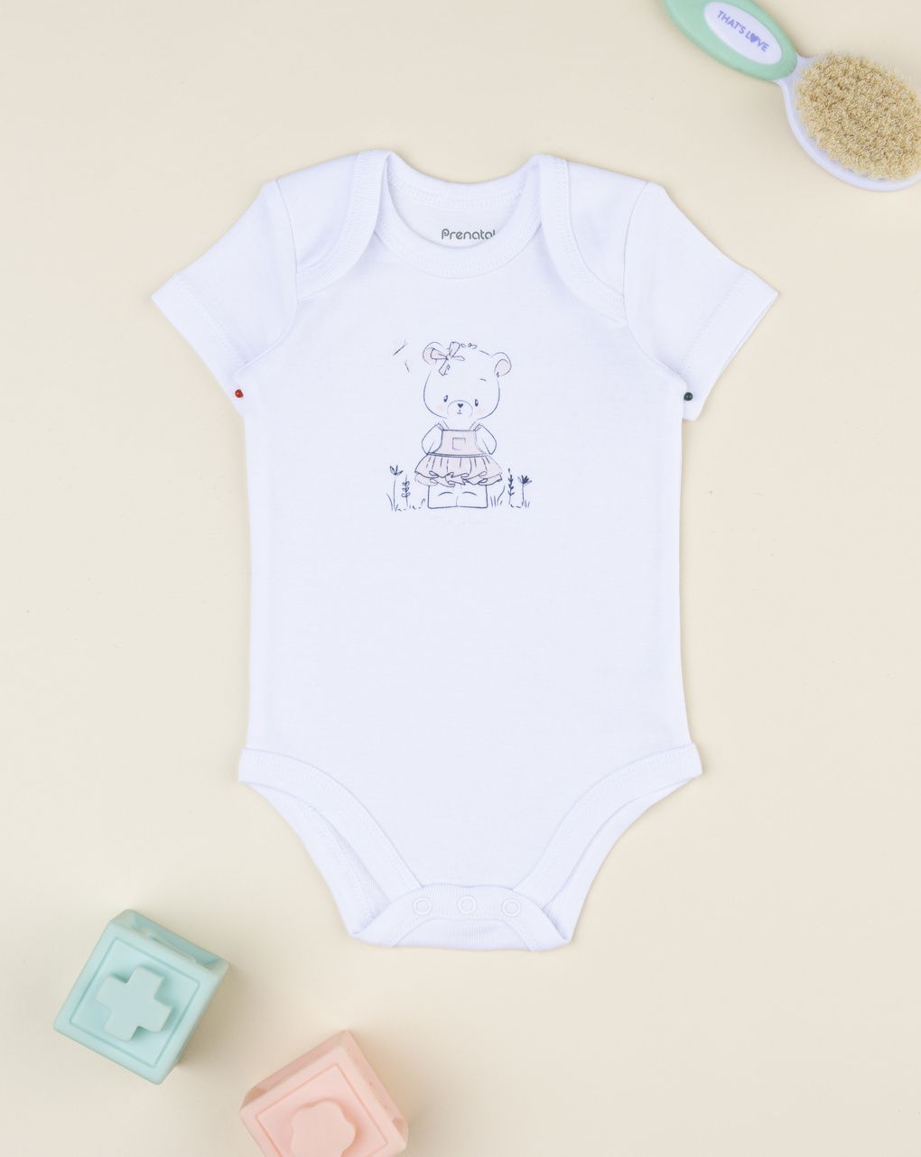 Body bimba bianco mezza manica orsetto