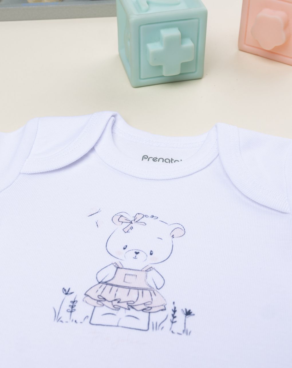 Body bimba bianco mezza manica orsetto