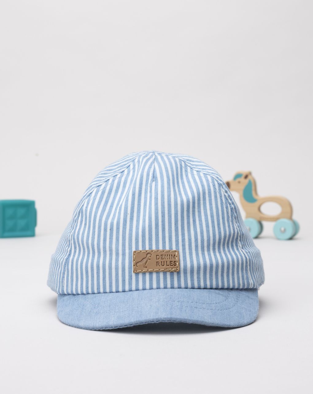 Berretto bimbo righe azzurro con patch