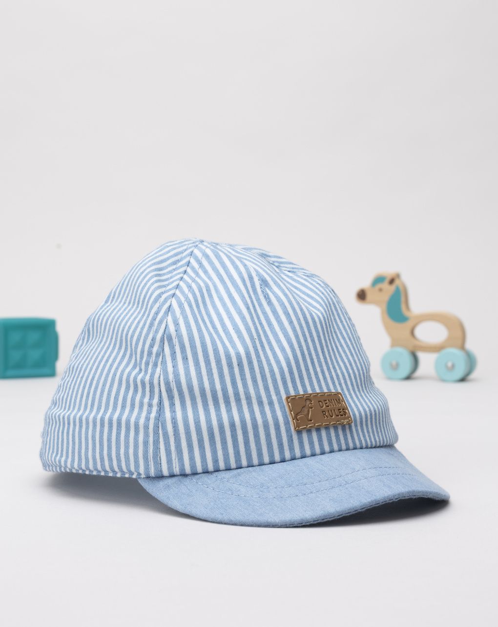 Berretto bimbo righe azzurro con patch