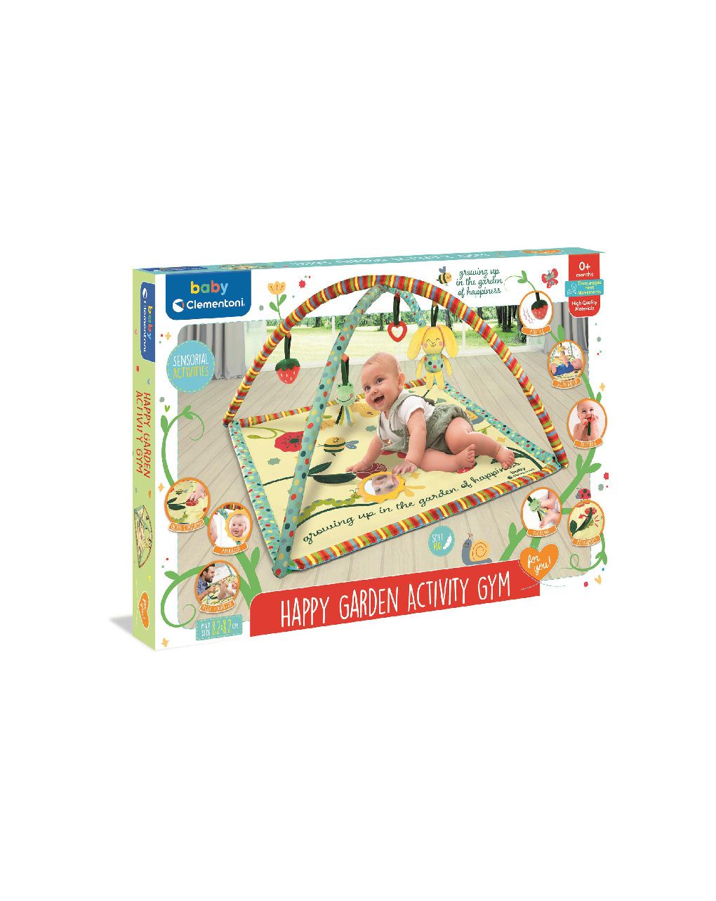 Palestrina happy garden - tappeto morbido e play gym 82x82 cm  -0m+ - clementoni