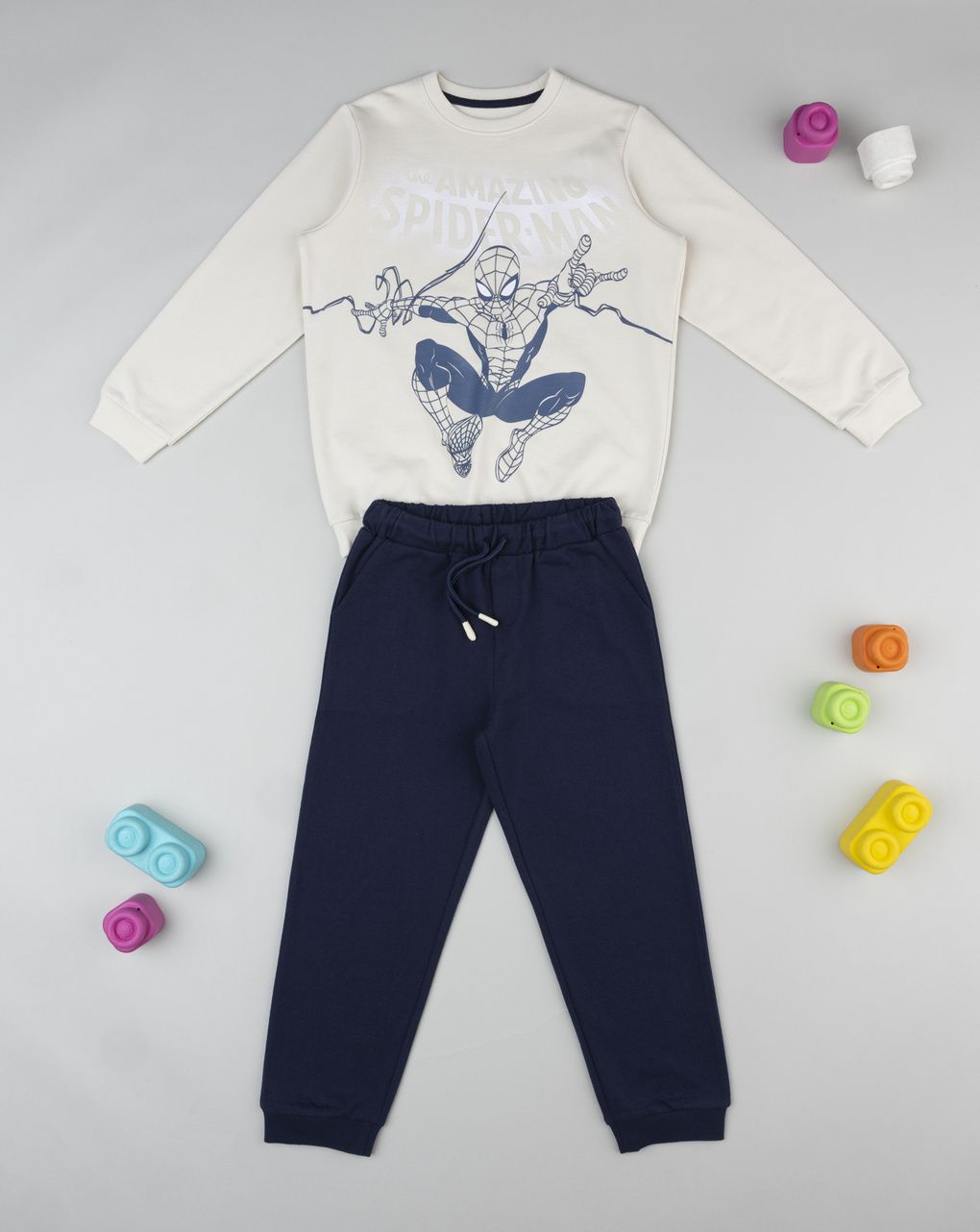 Jogger bambino beige/blu spiderman