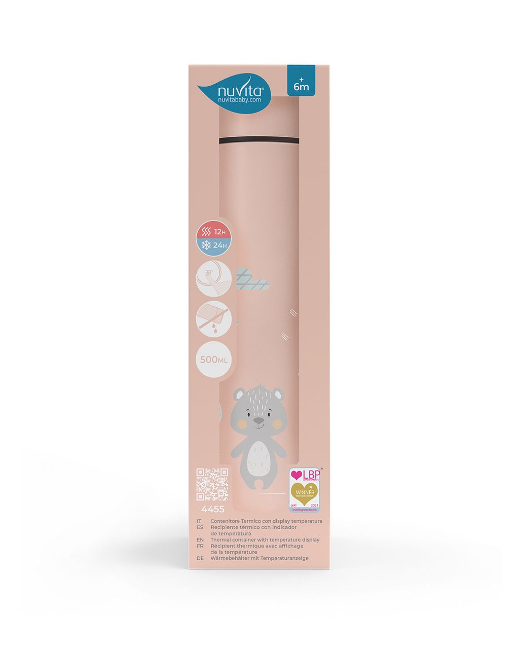 Borraccia termica 500ml con termometro led 4455 col. english rose - nuvita