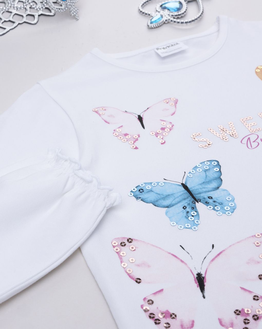 T-shirt bambina bianca farfalle pailettes