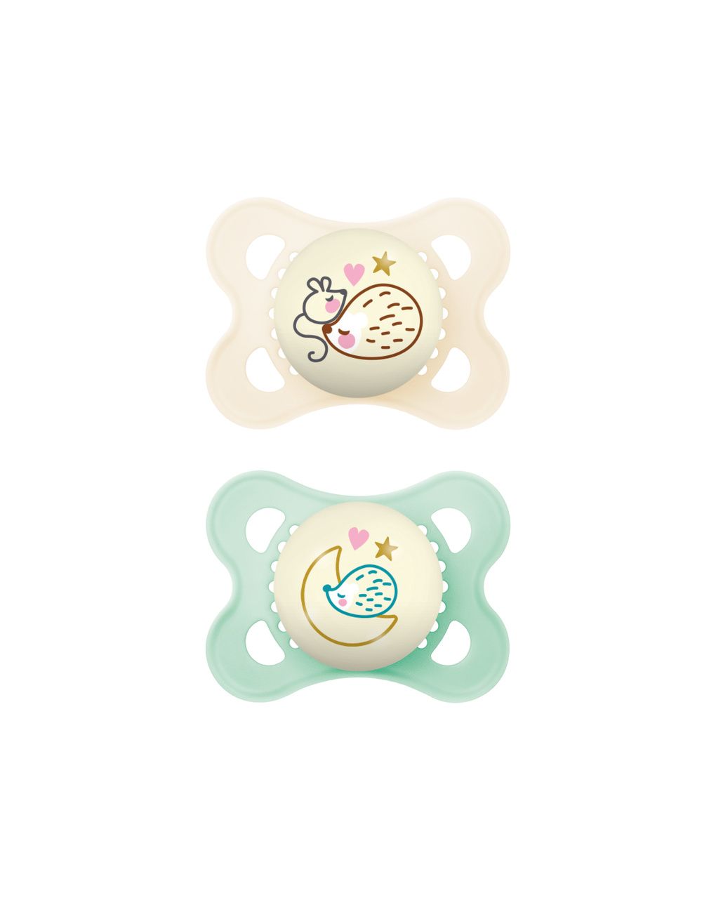 Succhietti original night 2-6m silicone bio-circolare conf. doppia verde/beige - mam