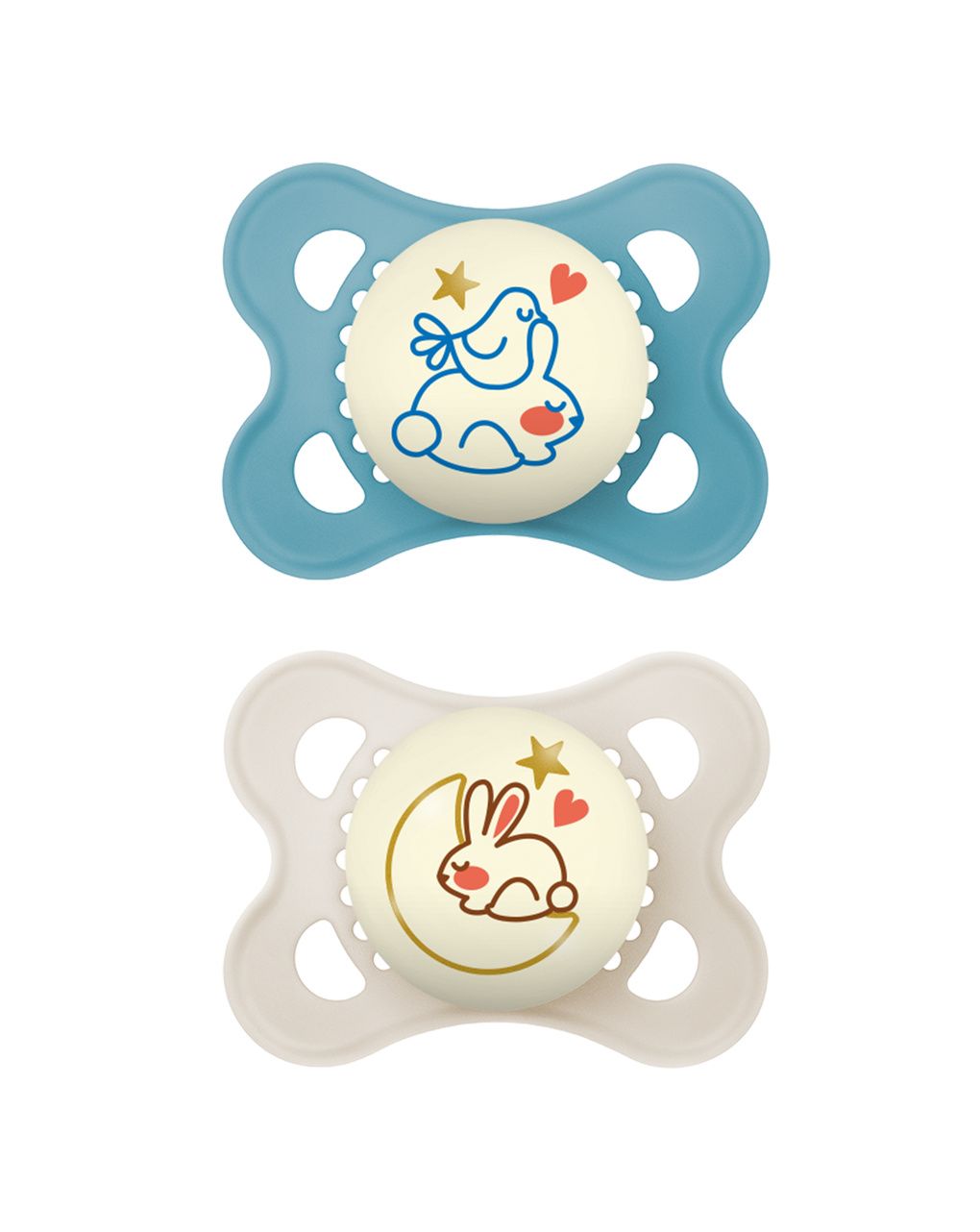 Succhietti original night 2-6m caucciù bio-circolare conf. doppia blu/beige - mam