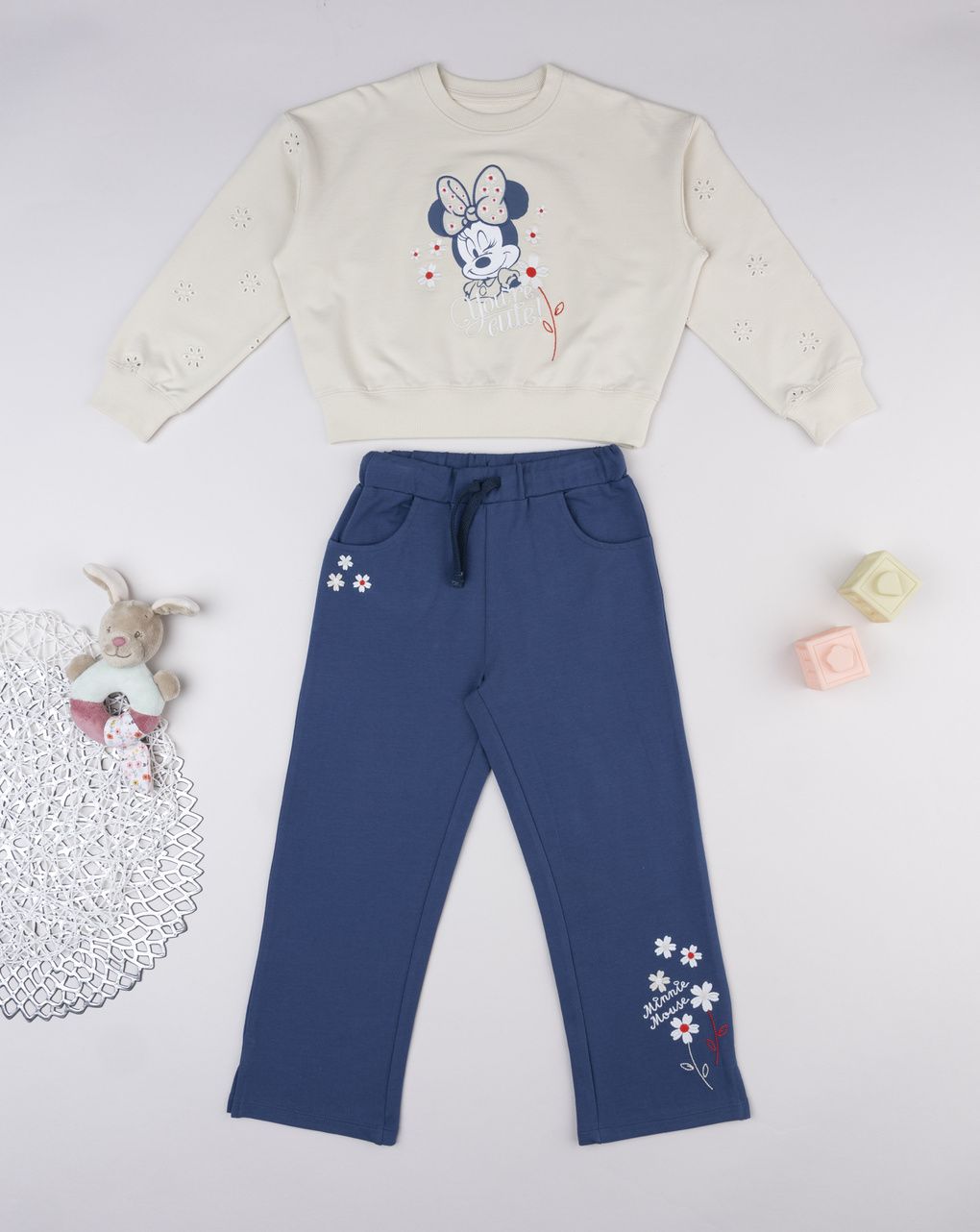 Completo jogging bambina beige/blu minnie