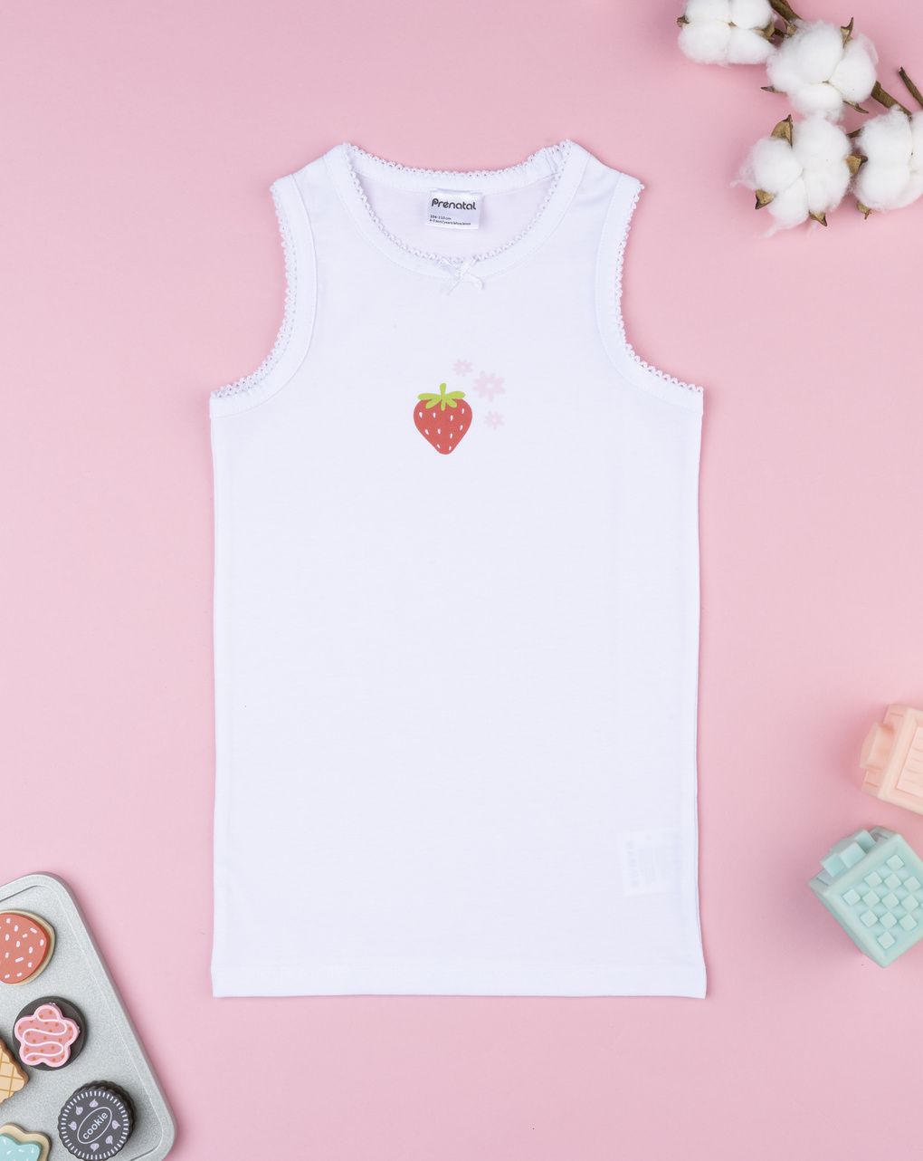 Canotta bambina fragola bianca