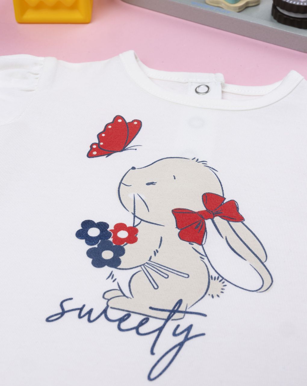 Maglia bimba bianca stampa coniglietto