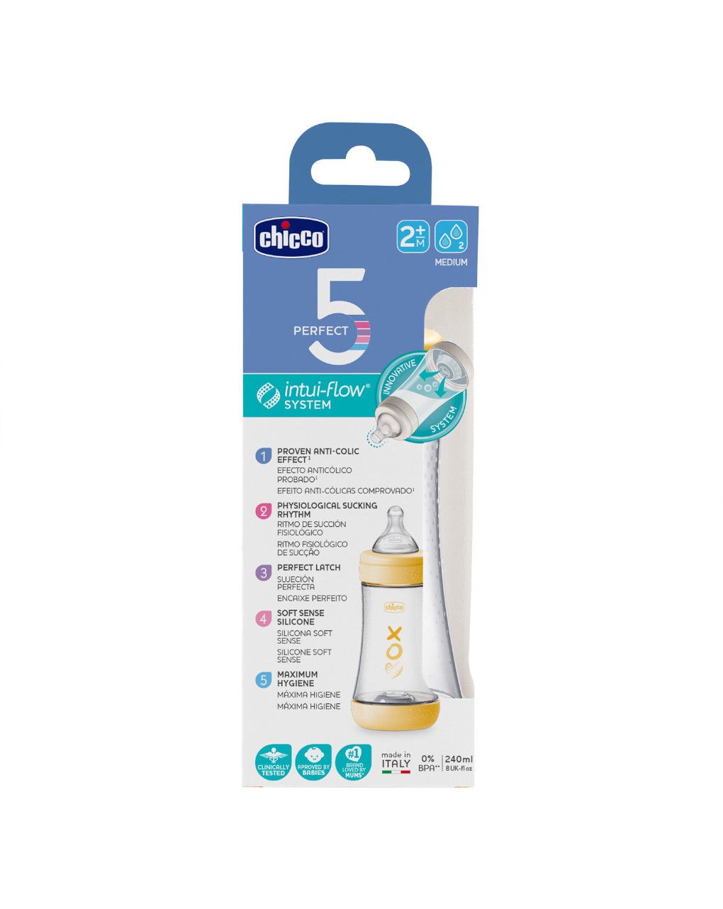 Biberon perfect5 neutro 240ml in silicone 2 fori - chicco