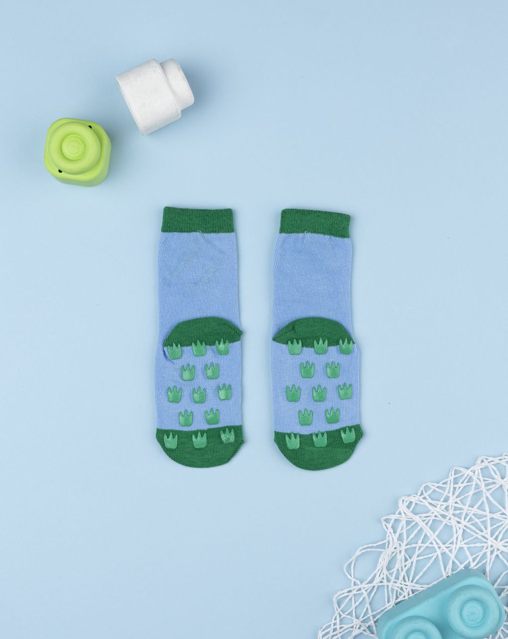 Antiscivolo bimbo dino azzurro/verde