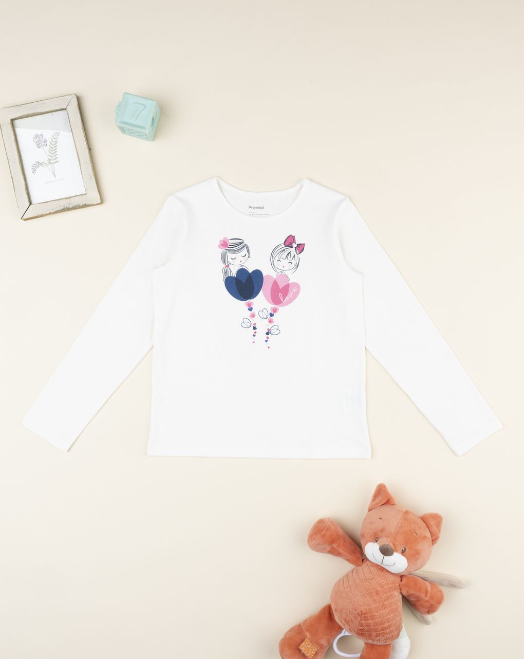 T-shirt bambina maniche lunghe bianca stampata