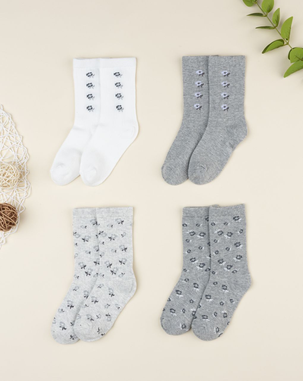 Pack 4 gambaletti bambina fiorellini