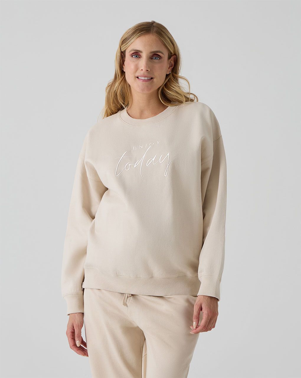 Felpa panna premaman con ricamo