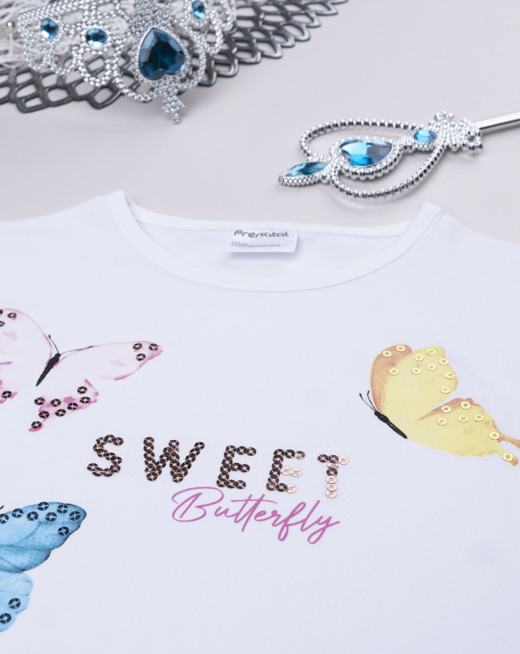 T-shirt bambina bianca farfalle pailettes