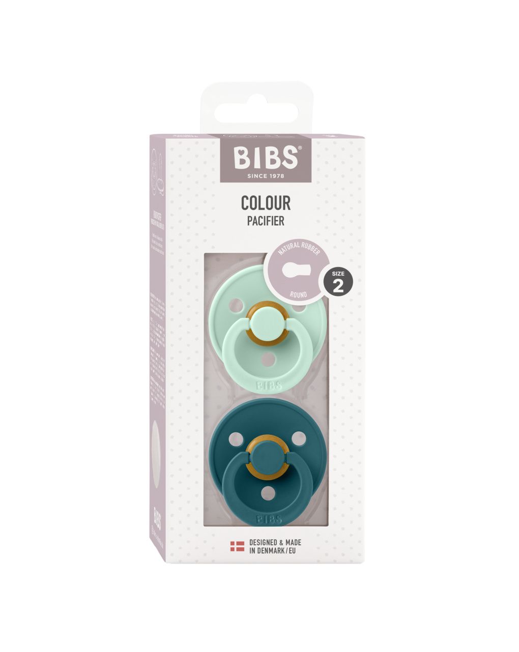 Set 2 ciucci colour tettarella tonda in gomma naturale 6/18 mesi - colore menta/blu - bibs