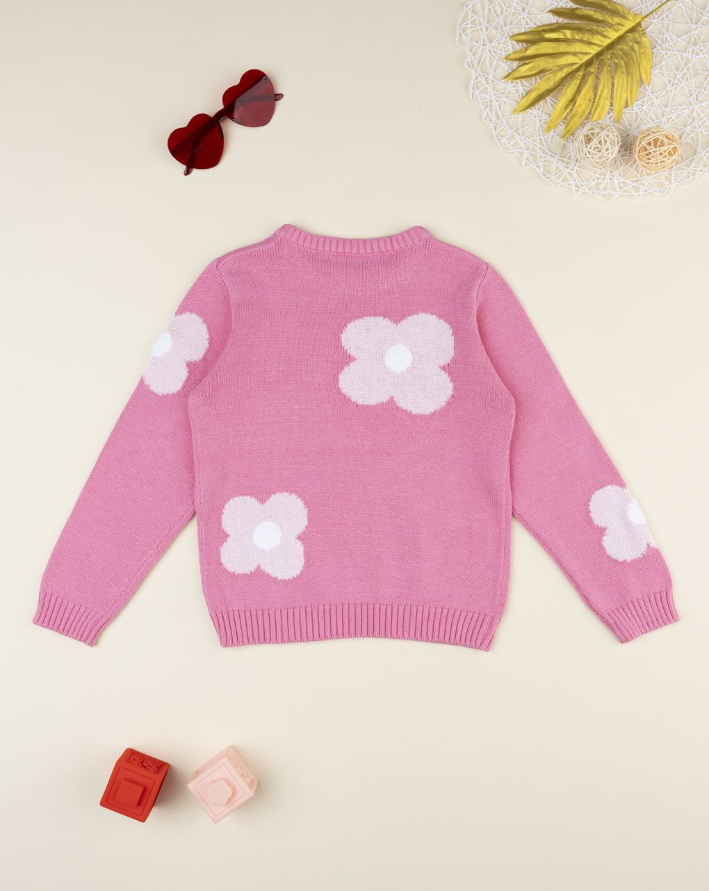 Maglia tricot rosa bambina fiori
