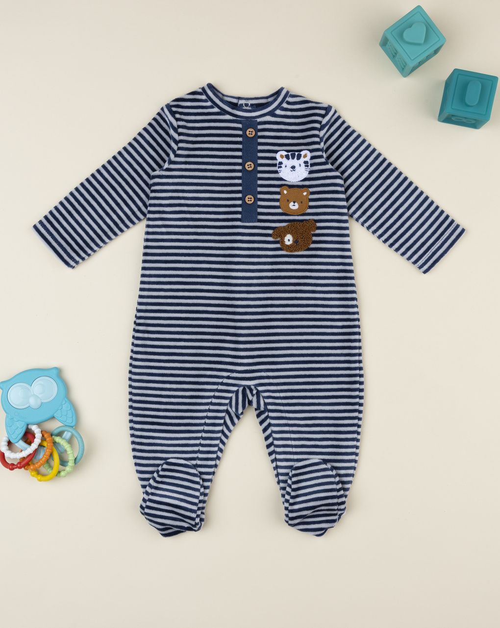 Tutina bimbo rigata blu con patch