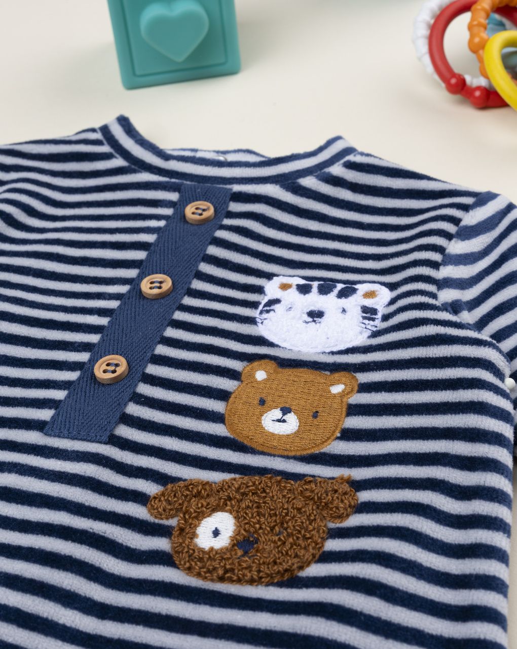 Tutina bimbo rigata blu con patch