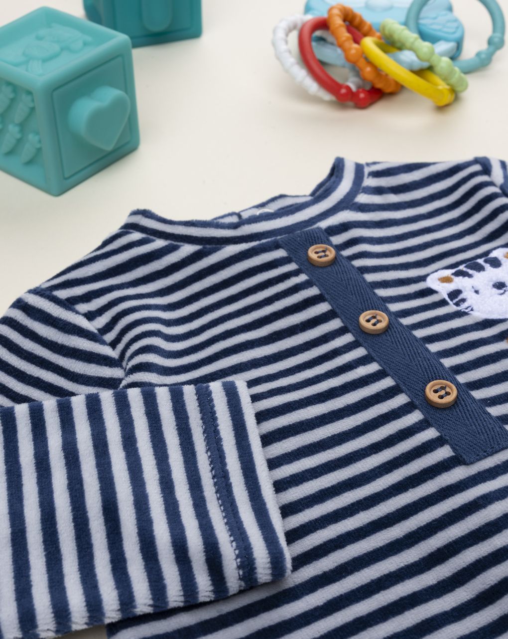 Tutina bimbo rigata blu con patch