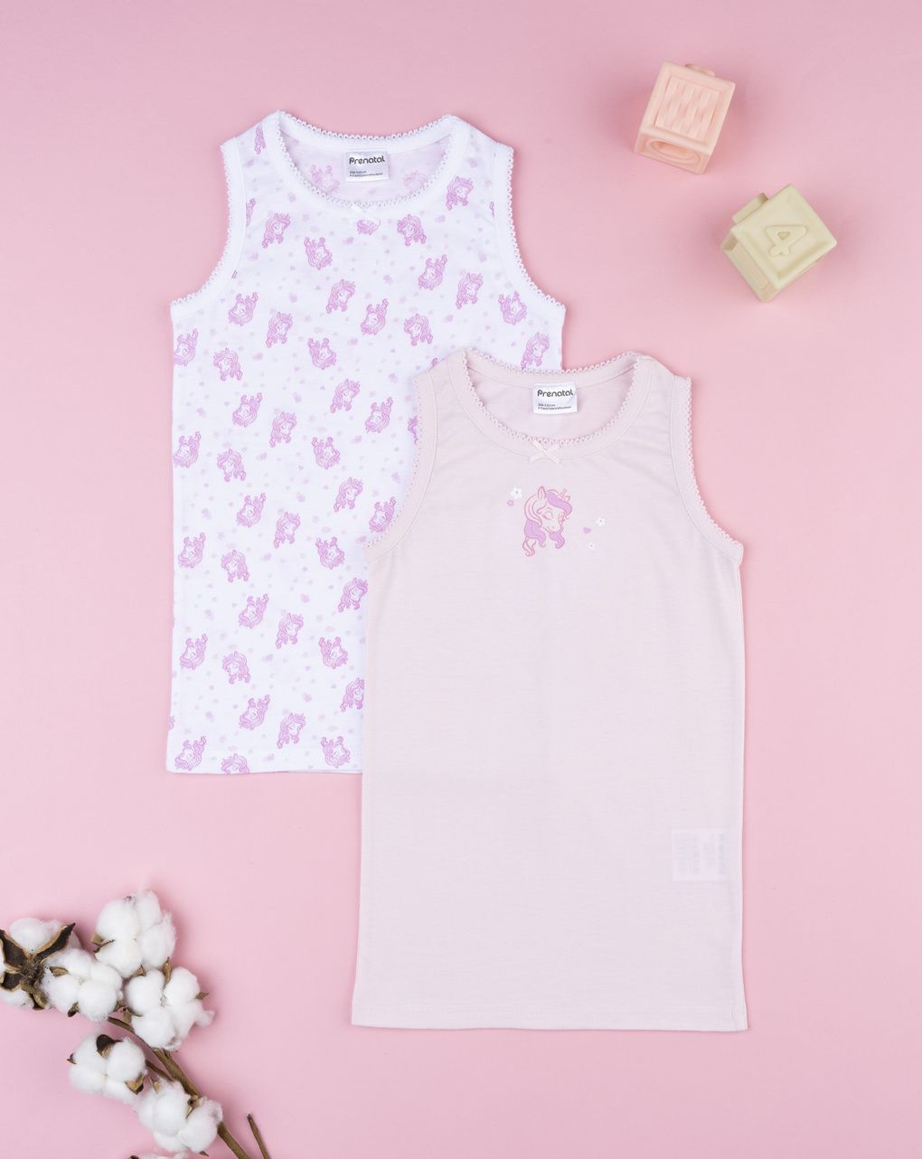 Pack 2 canotte bimba rosa unicorni