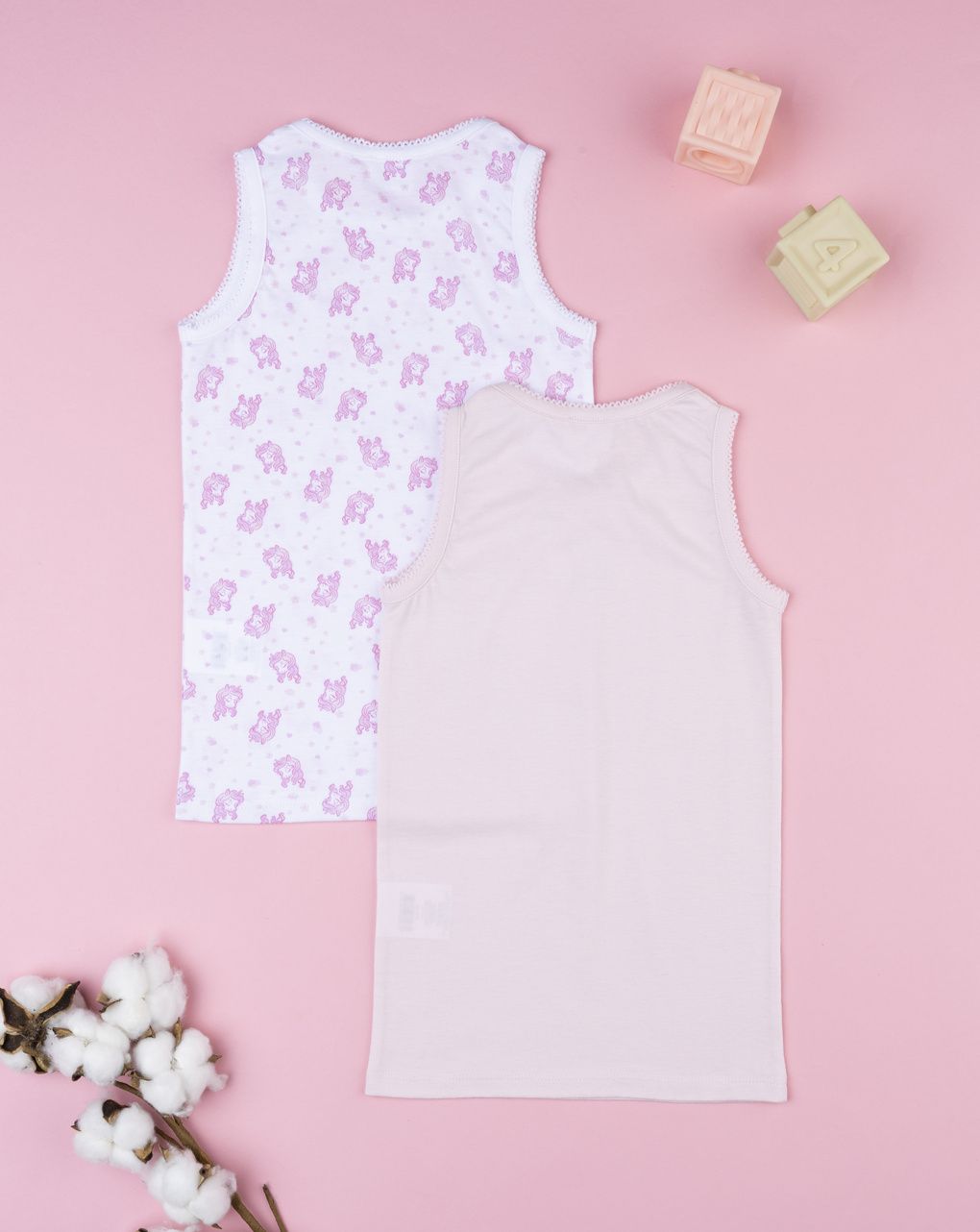 Pack 2 canotte bimba rosa unicorni