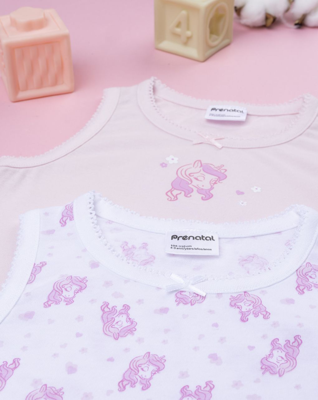 Pack 2 canotte bimba rosa unicorni