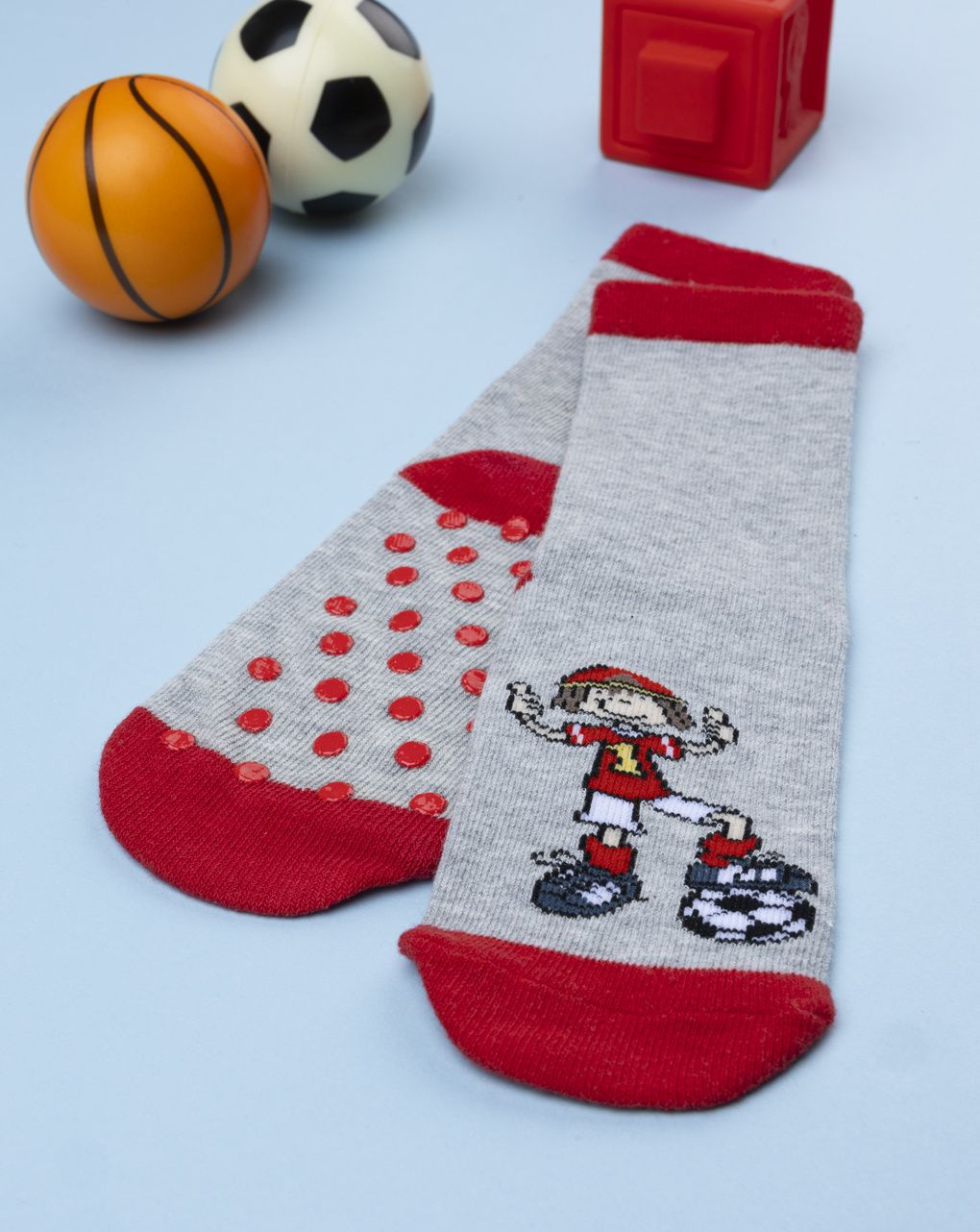 Antiscivolo bimbo grigio/rosso soccer