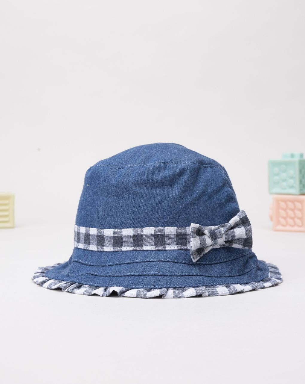 Cappello pescatore bimba fiocco vichy