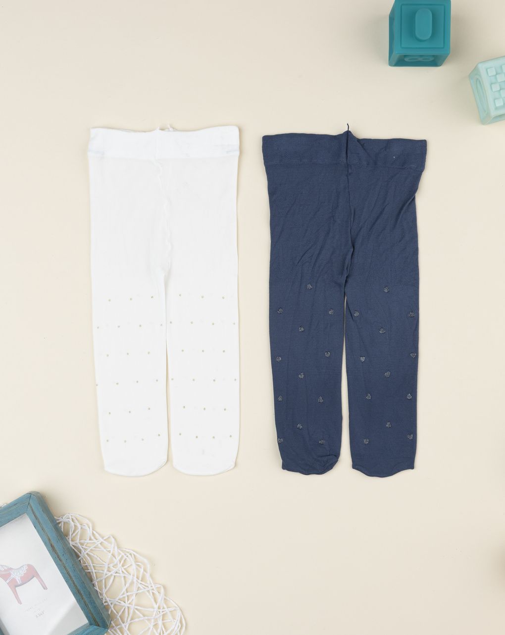 Pack 2 collant microfibra bimba blu/bianco